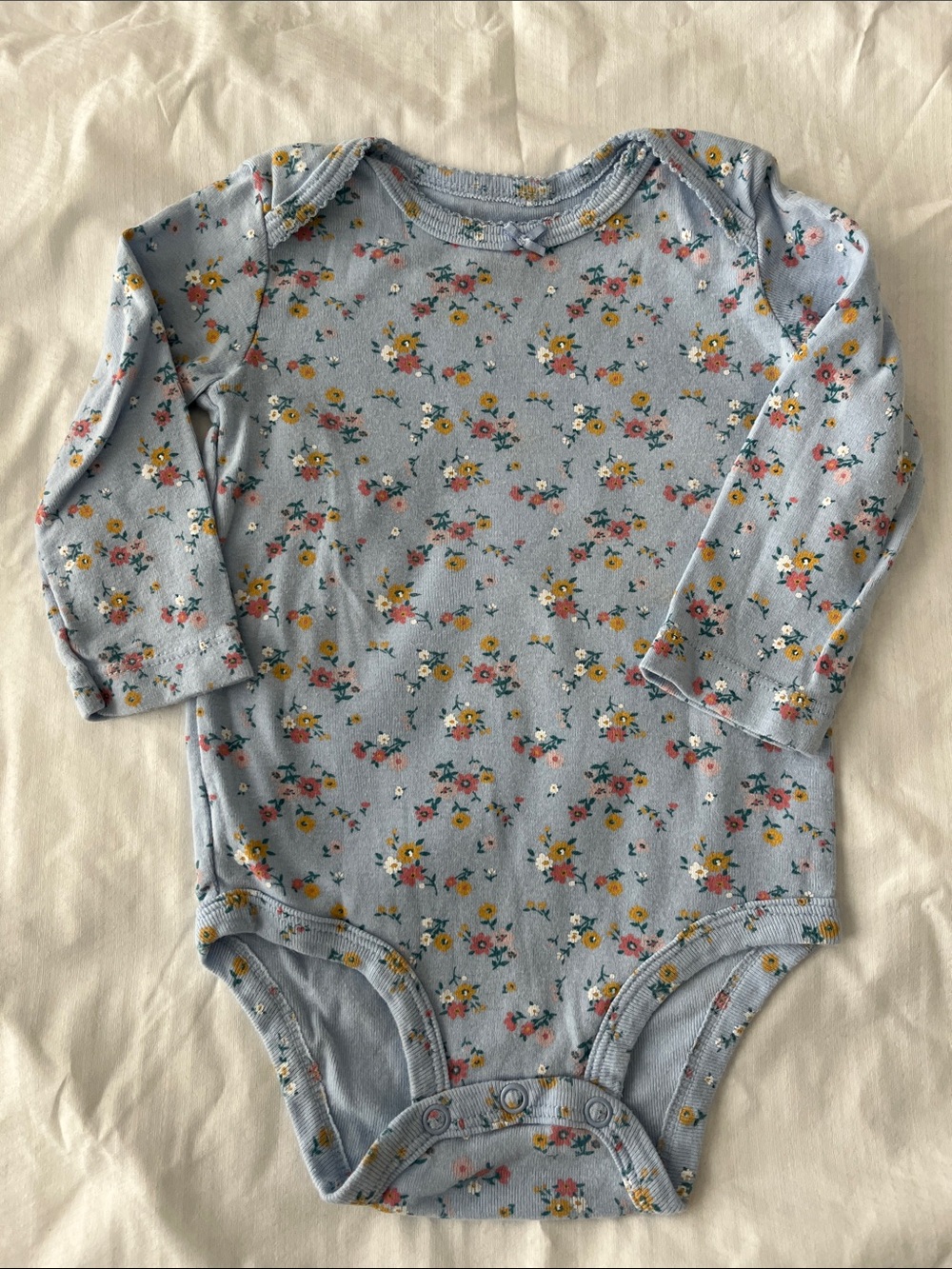 Carter's Light Blue Floral Long-Sleeve One-Piece Bodysuit